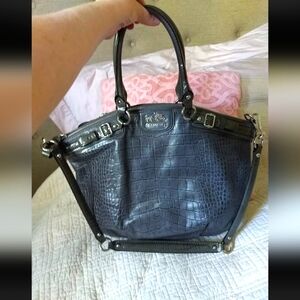 COACH Madison Lindsey Embossed Leather Crocodile Gray Bag Purse